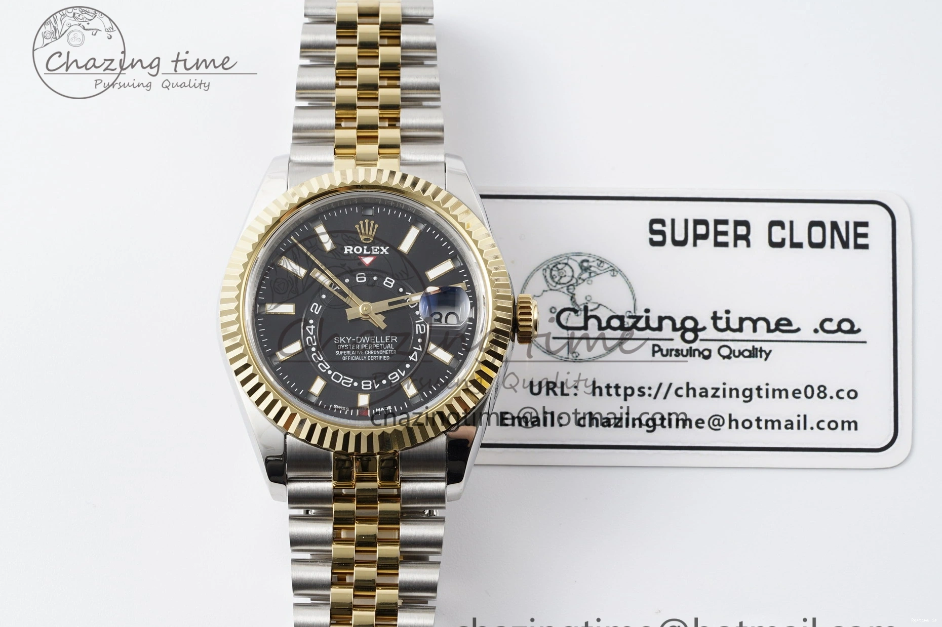 1224 Skydweller SS YG Noob Best Edition Black Dial on SS YG Jubilee Bracelet A23J Efficient 2122